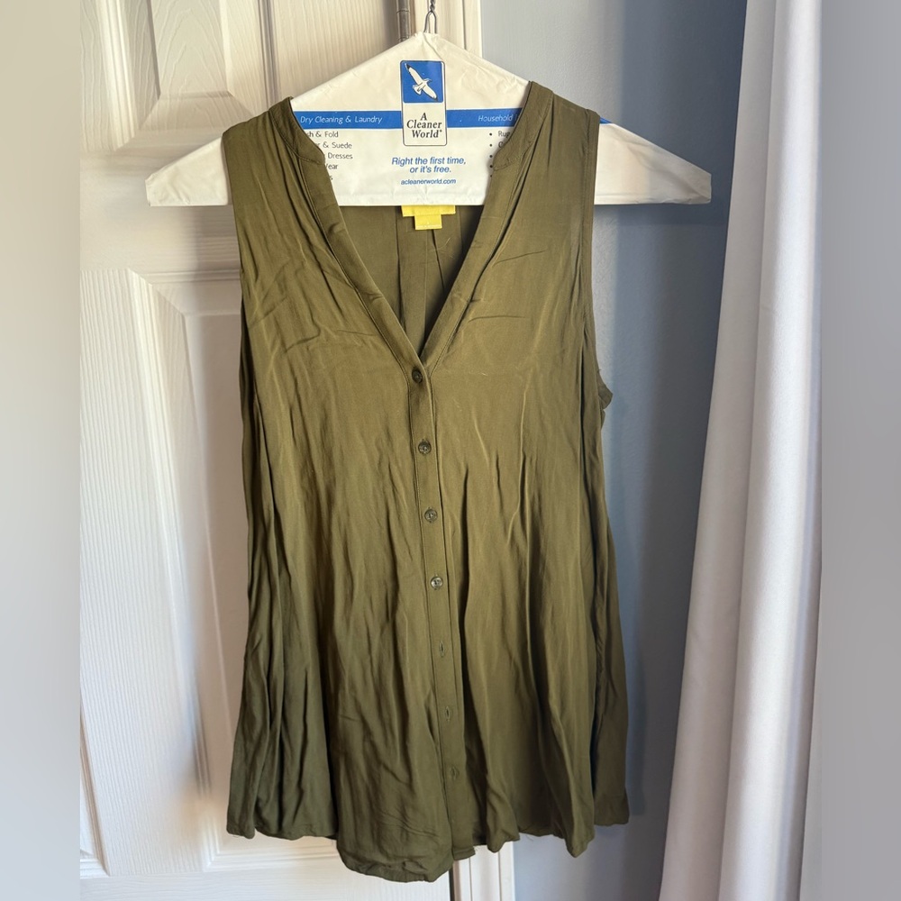Anthropologie Olive Green Sleeveless Button-Up Top